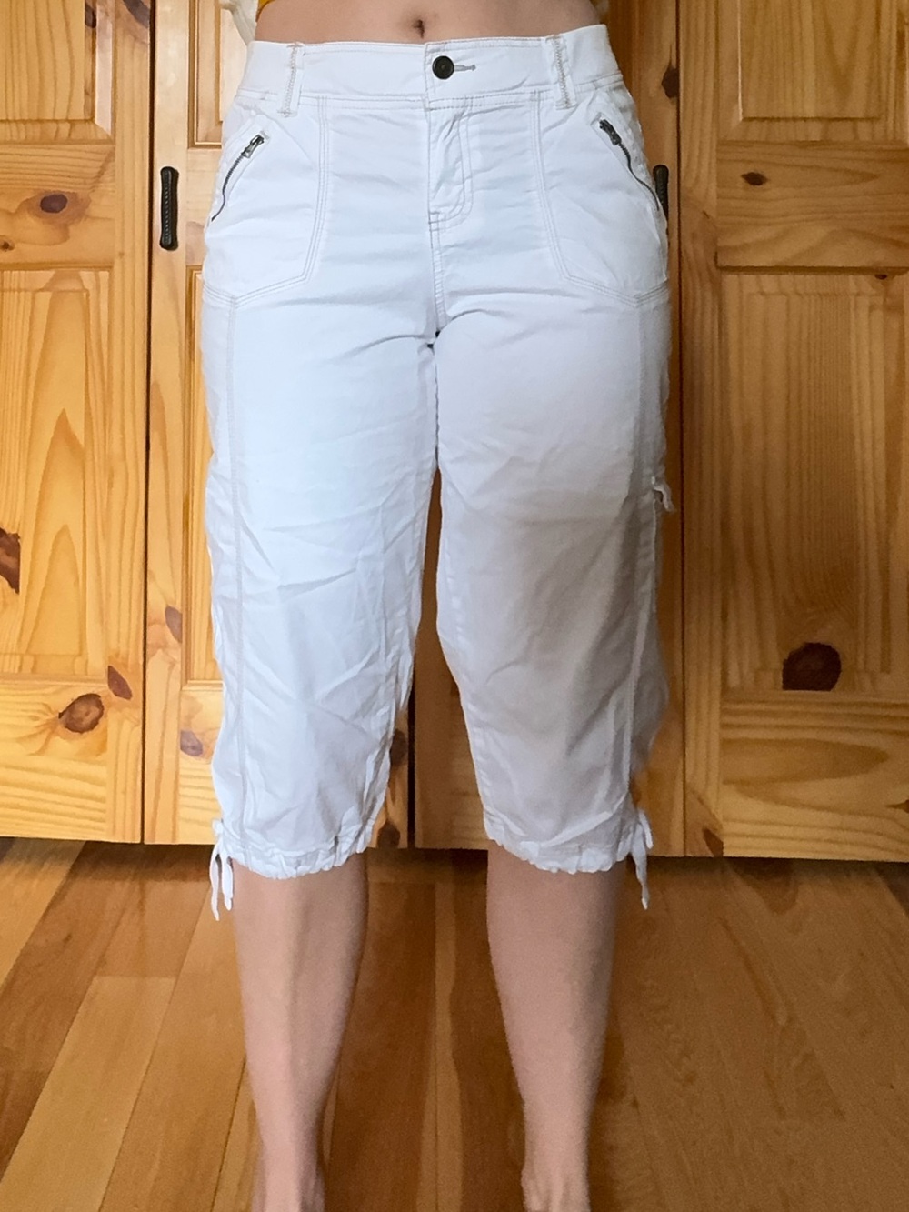 Women's White Capri Pants with Drawstring Hem